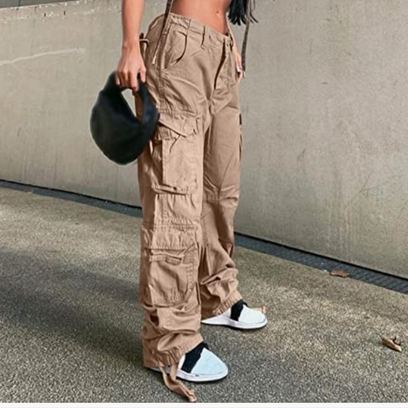 Vintage Pants - NWT Cargo pants high waist loose fit wide leg pants denim Sz L inseam 31